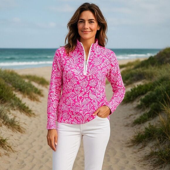 Lilly Pulitzer Ashlee Pullover Passion Pink Floral Print Long Sleeve Top XS - Picture 1 of 6